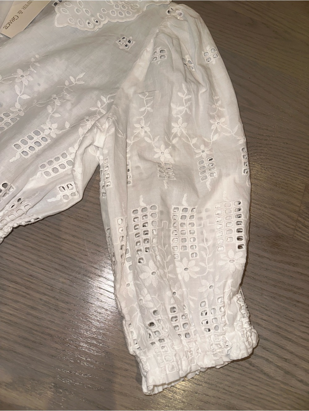 Jennifer & Grace White Eyelet Drawstring Peplum Blouse - Picture 3 of 4